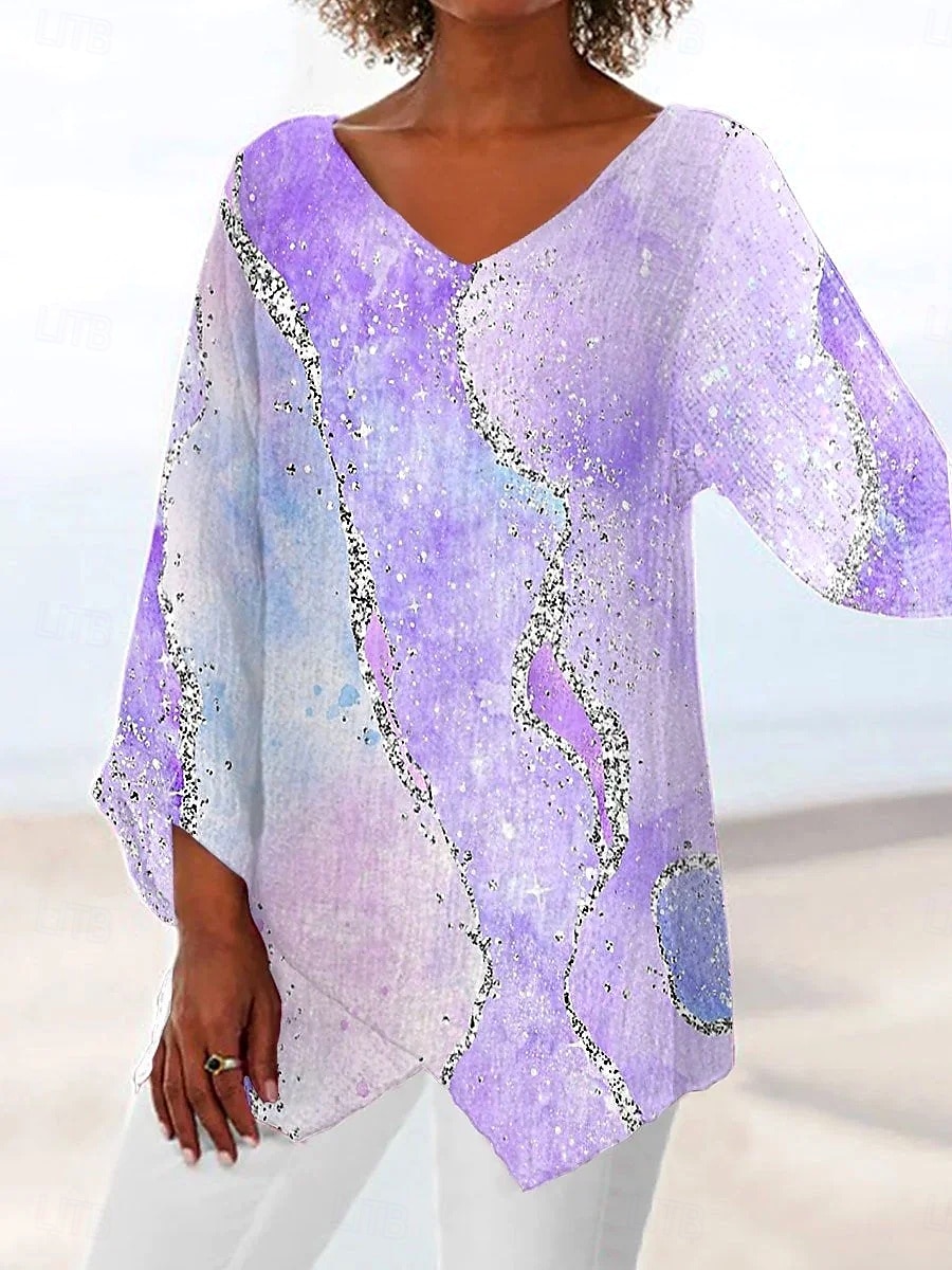 Per donna Blusa Ombre Grafico Astratto Vintage Tropicale Elegante Manica 3/4 Scollo a V Top Regolari Quotidiano Ferie Abbigliamento mare Stampato Oro rosa Verde chiaro Viola chiaro Estate Primavera del 2025 a $24.99 –P1