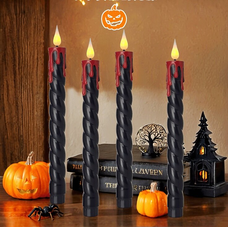 6 Stück 25 cm Halloween-Faden, schwarzer Stab, fließende rote Tränen, Simulation elektronischer Kerzenlicht-Timer, Fernbedienung, AA-Batterie, Partyatmosphäre für drinnen und draußen, dekoratives 2025 - $24.99 –P5
