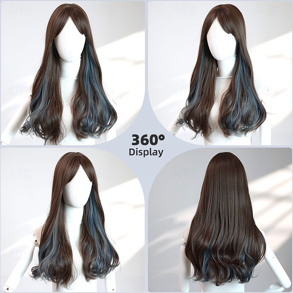 22-Inch Black and Blue Two-Tone Wavy Wig for Women – Full Bangs, Long Hair, Perfect for Halloween, Cosplay, and Fashion Looks 2026 - $32.99 –P7