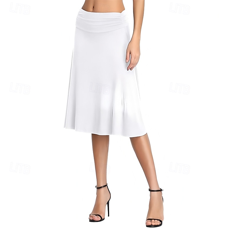 Damen Rock Lässig Knielang Mittlere Hüfthöhe Röcke Einfach Gerafft Mikroelastisch Urlaub Straße Schwarz Weiß Armeegrün Rote Herbst Polyester 2025 - $20.99 –P2