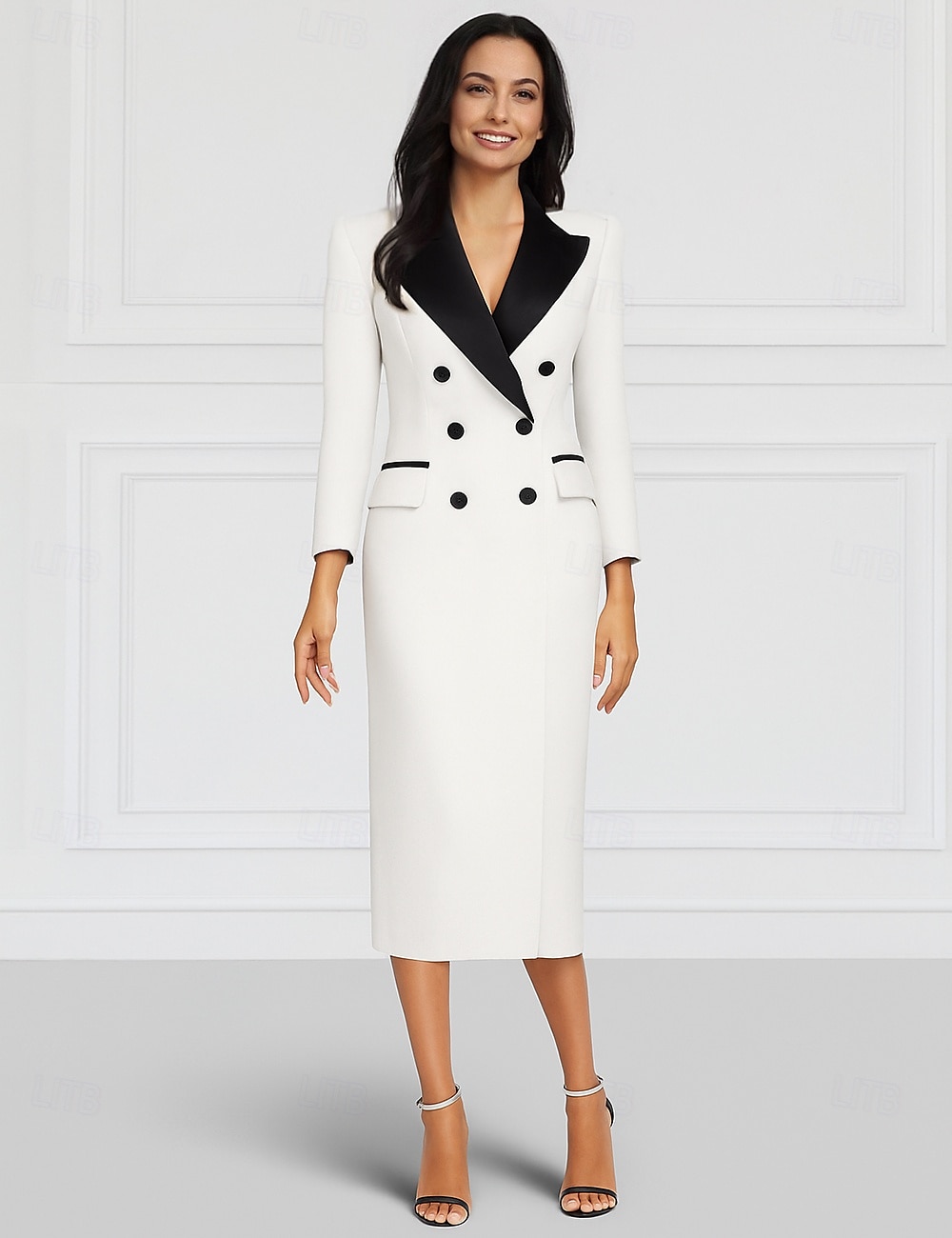 Robe blazer colonne mère de la mariée formelle élégante col chemise longueur cheville tissu extensible manches longues avec bloc de couleur 2025 de 2025 ? $154.99 –P3