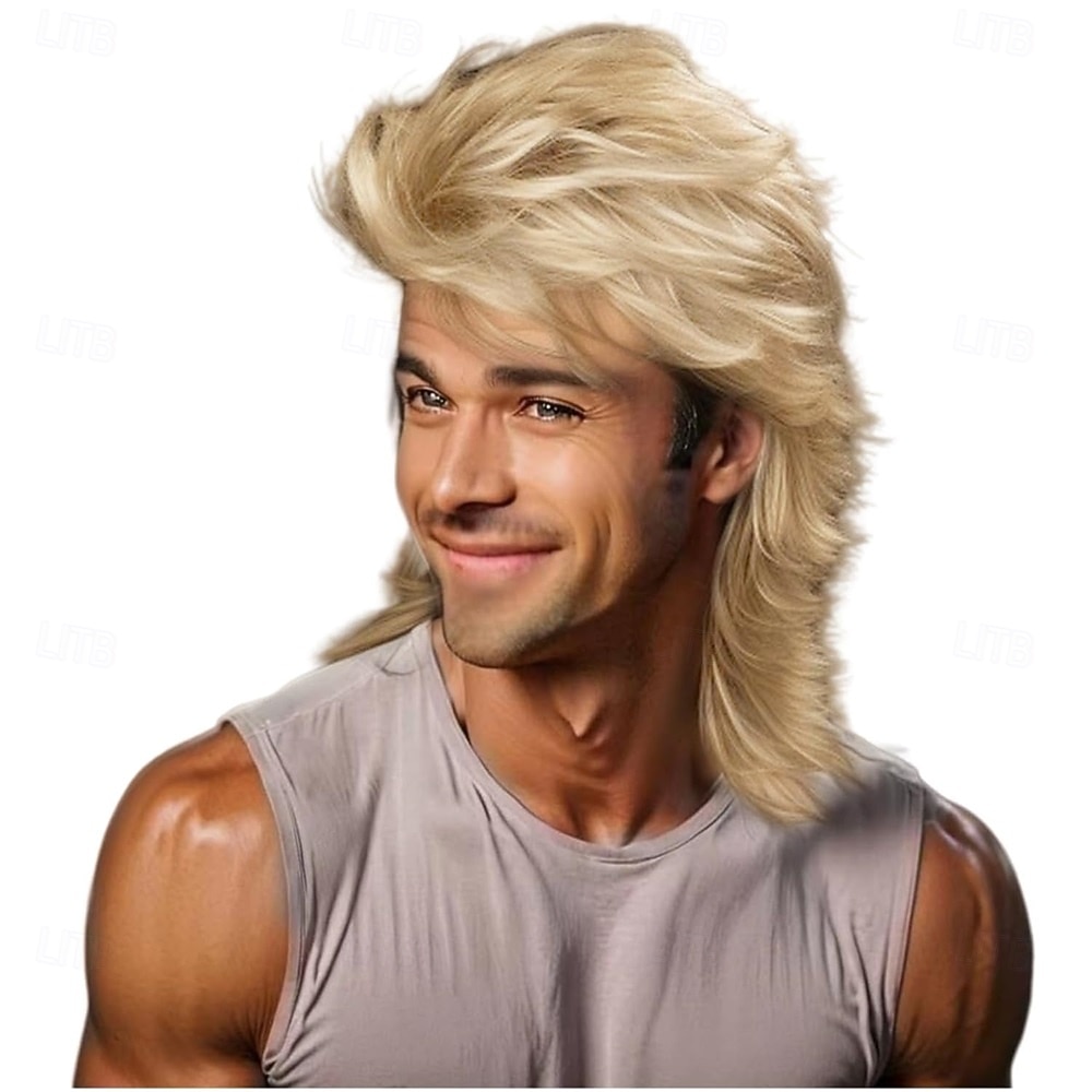 Mullet-peruukki musta 80-luvun miesten peruukki punk rocker hiukset juhlat päivittäin halloween-asut pitkät peruukit 2026 - $21.99 –P8
