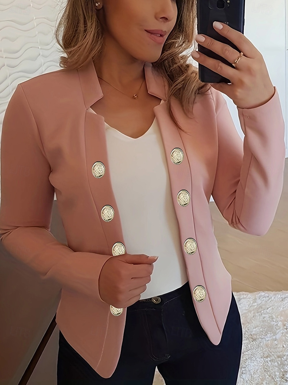 نسائي سترة مريح متنفس Buttons موضة الحديث سهل عمل مناسب للبس اليومي عادية مرتفعة عادي كم طويل ملابس خارجية زهري فاتح أسود أبيض الربيع الخريف 2025 - $24.99 –P3