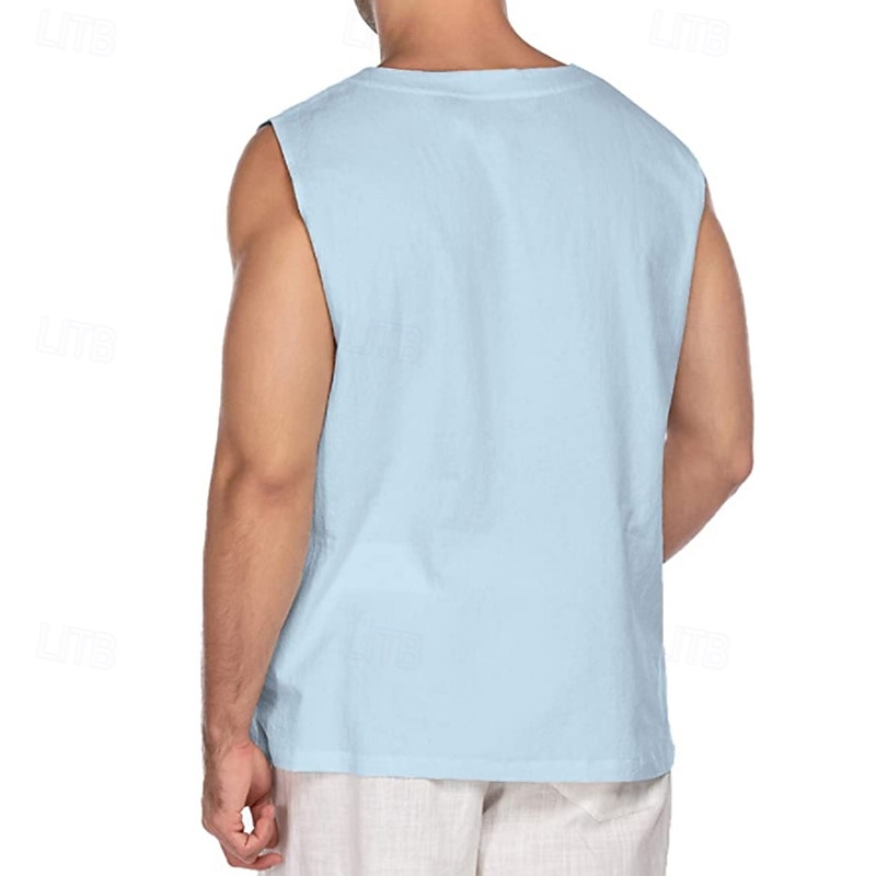 Per uomo Camicia Camicia di lino Camicia popover Camicia Estiva Abbigliamento da spiaggia Maglietta senza maniche Tinta unica Vacanza Streetwear Nero Bianco Blu marino Azzurro cielo Senza Maniche del 2025 a $19.99 –P3