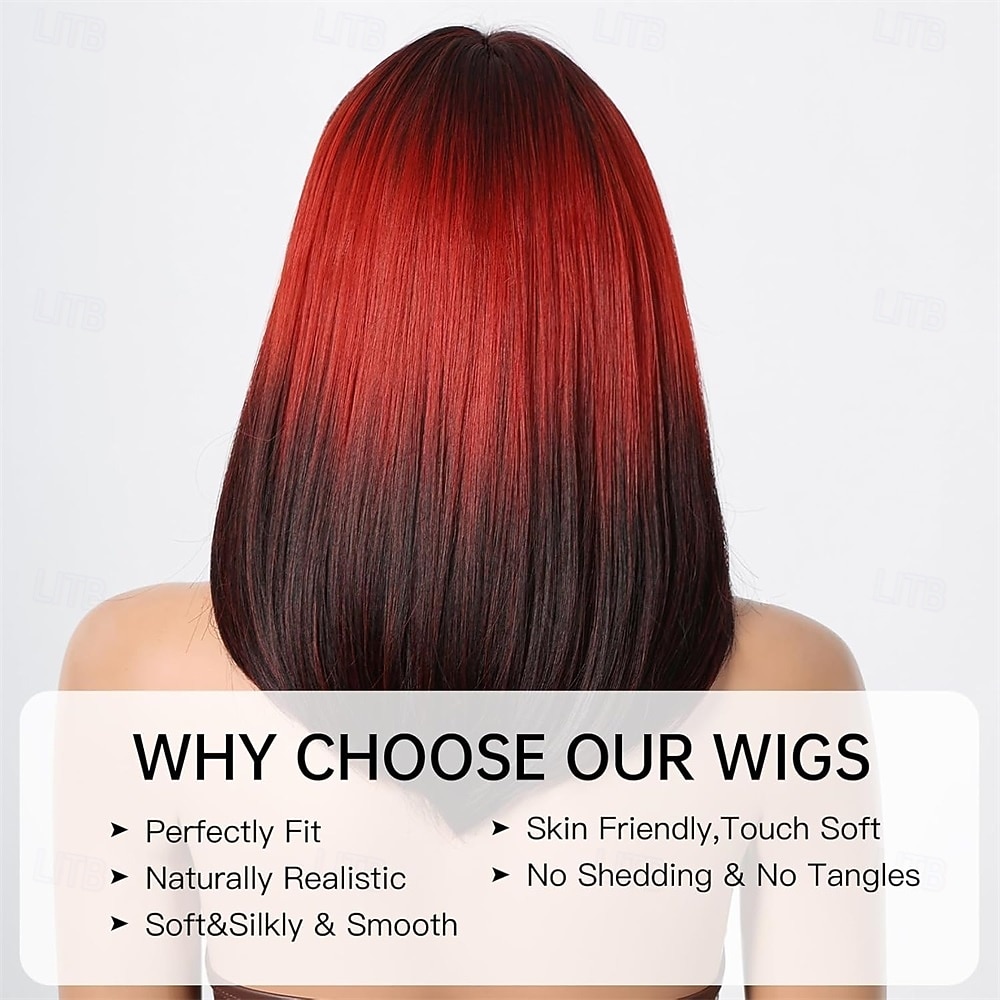Rote Bob-Perücke Mit Pony – Synthetisch, Hitzebeständig, 30,5 Cm Lang – Ideal Für Party, Halloween Oder Alltag