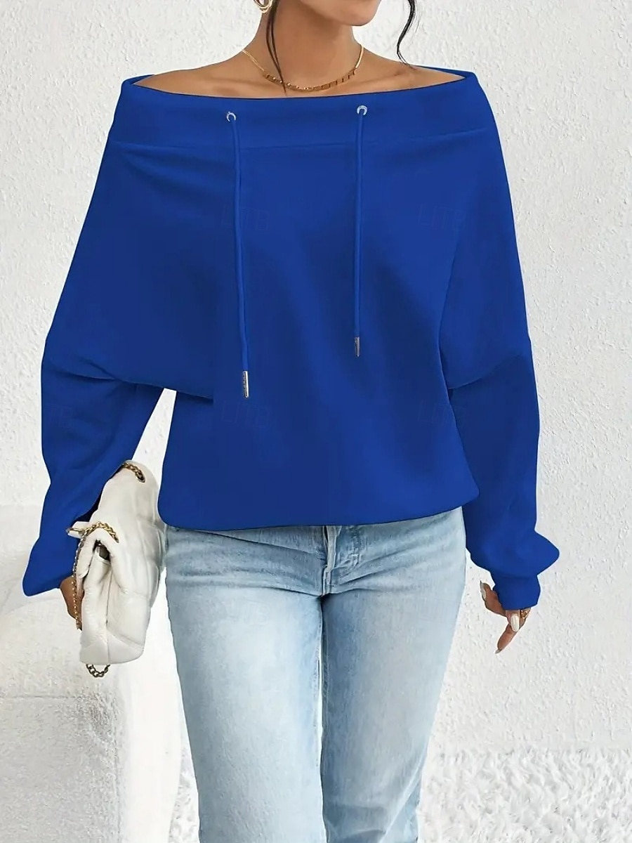 Women's Pullover Sweatshirt Plain Casual Long Sleeve Round Neck Regular Tops Street Dailywear Black White Blue Gray Fall Winter 2025 - $24.99 –P9