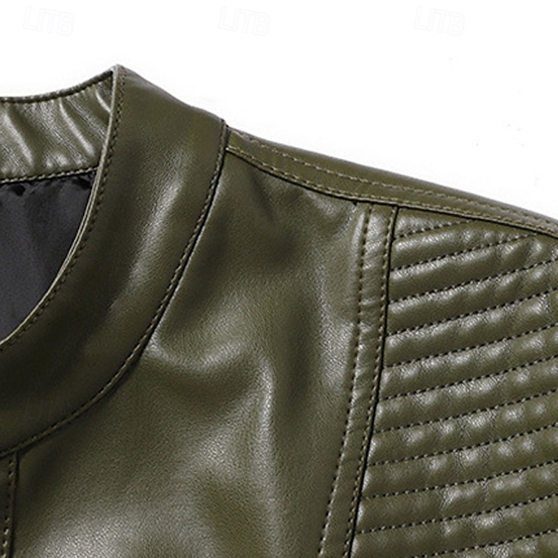 Herren Kunstlederjacke Bikerjacke Motorradjacke Urlaub Täglich Winddicht Warm Tasche Herbst Winter Einfach Mode Klassisch Stehkragen Regulär Schwarz Grün Jacken 2025 - $58.99 –P8