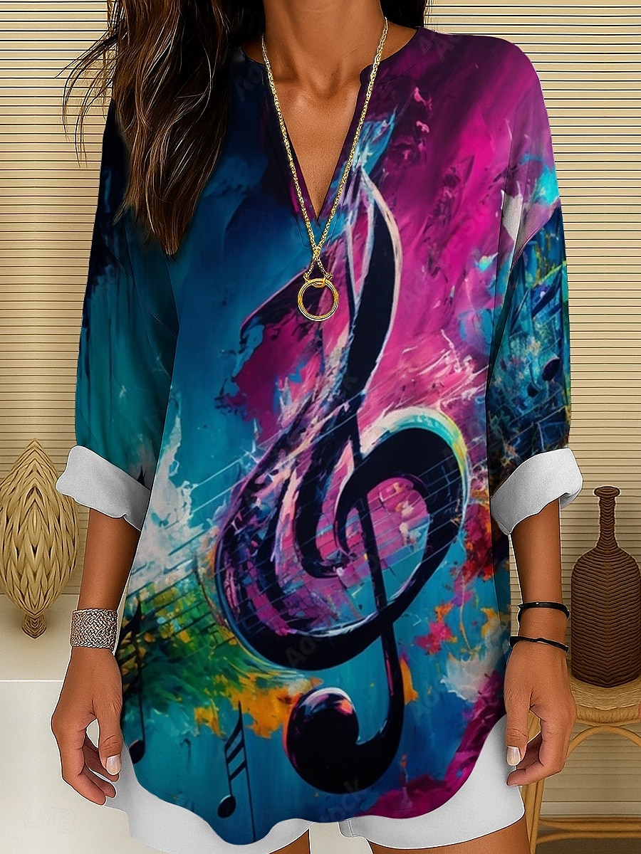 Festival de musique Femmes Chemisier A Ombre Graphique Géométrique Élégant ancien Tropical manche longue Col en V Hauts Réguliers Quotidien Fête Imprimé Jaune Rouge Violet Été Printemps de 2025 ? $24.99 –P1