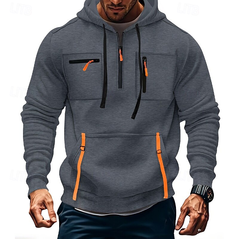 Homme Sweat à capuche Sweat à capuche quart zippé Sweat à capuche tactique Noir Vert Véronèse bleu marine Kaki Gris Clair À capuche Uni Avec Poches Sport & Loisir Occasionnel Quotidien Streetwear de 2025 ? $25.99 –P6