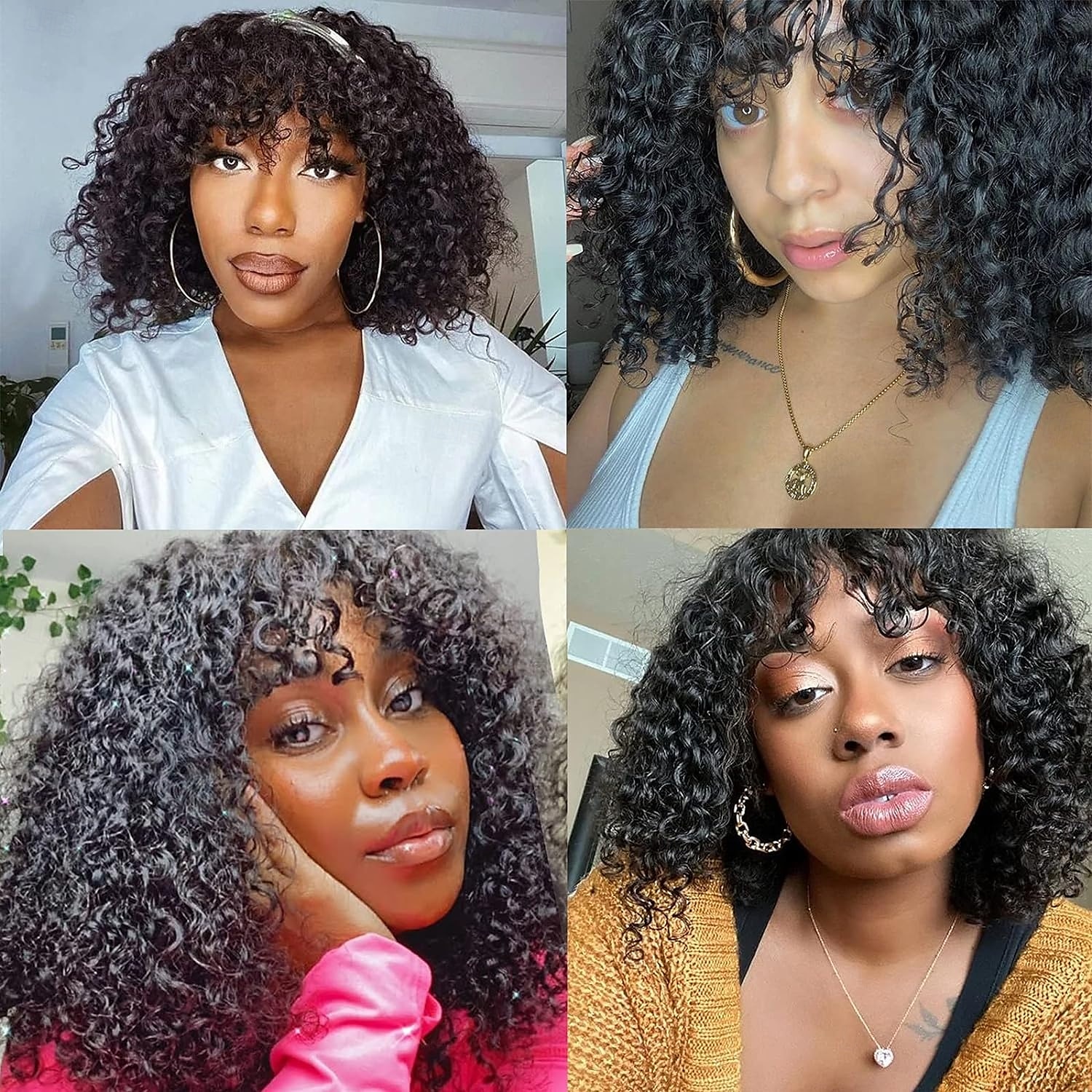 Curly Human Hair Wig With Bangs 100% Brazilian Human Hair Curly Wigs Scalp Full Machine Made Wig for Black Women L Curly Wigsn Human Hair Natural Color 2025 - $90.99 –P5