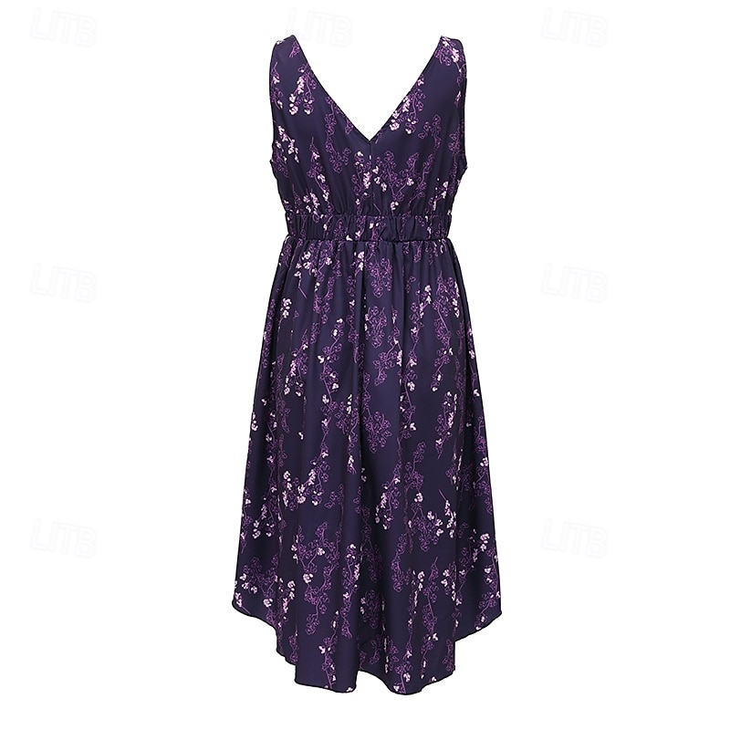 Women's Midi Dress Vintage Dress Boho Dress Western Dress Vintage Fashion Outdoor Vacation Daily Regular Fit Flower Sleeveless V Neck Purple Summer 2025 - $22.99 –P7