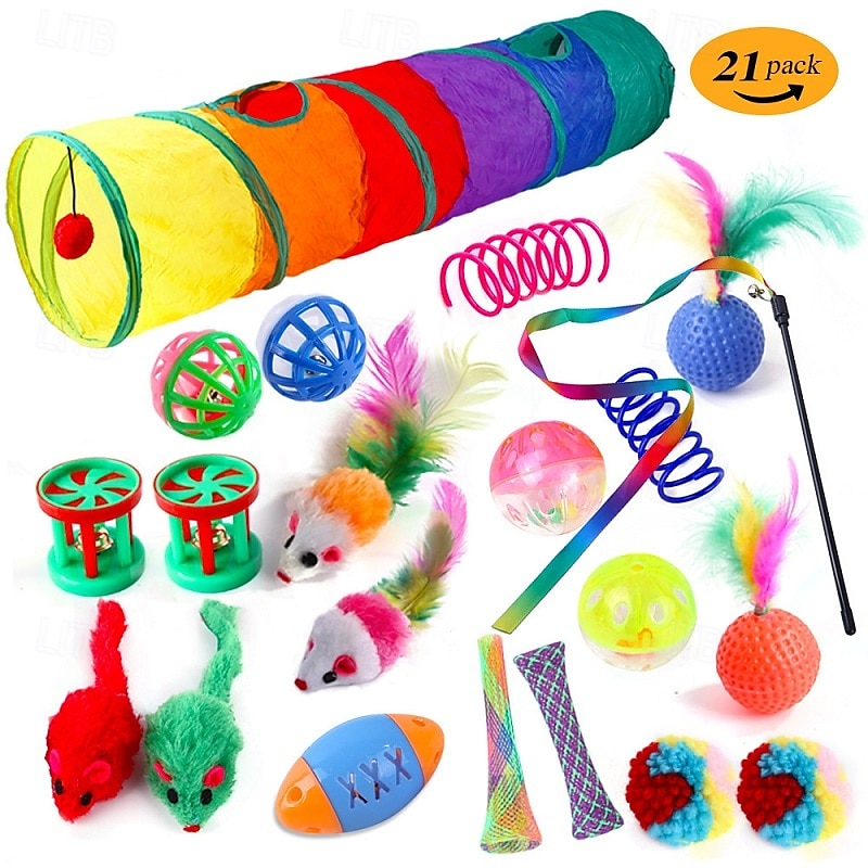 Ball Feather Toy Mice & Animal Toy Tunnels Squeak Toy with Durable Pet Exercise Releasing Pressure Pet Training Teething Rope Toy for Cat Indoor Outdoor Pet Play 2025 - $52.03 –P4