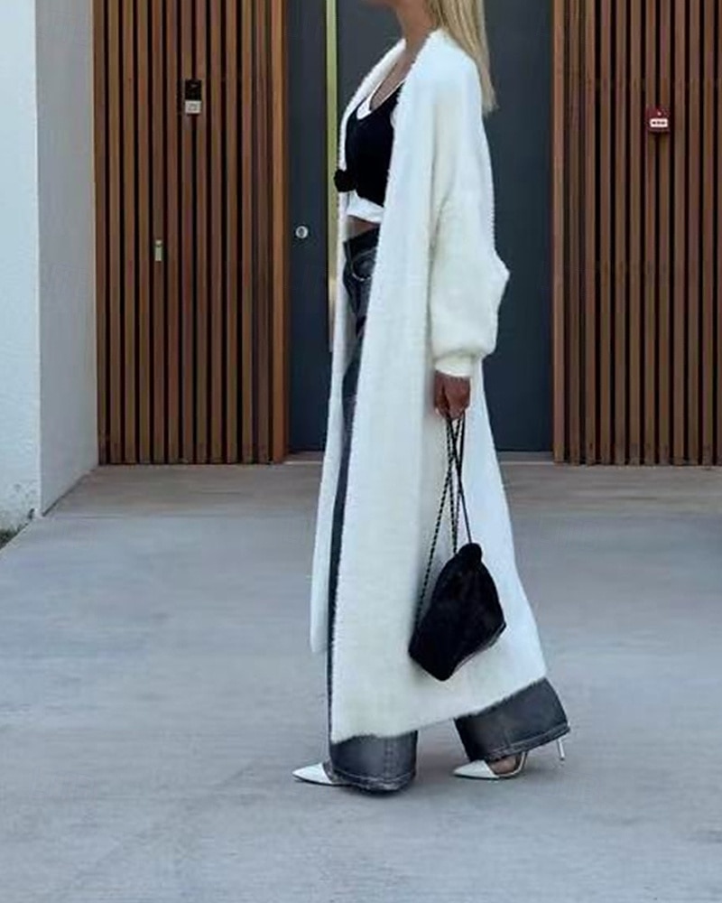 Pentru femei Pulover Bluza Modă Șic Stradă Zilnic Culoare solidă Striat În V Tricotat Manșon Lung Topuri lungi Tricotat Concediu Ieșire Sfârșit de săptămână Alb Toamnă Iarnă 2025 - $25.99 –P3