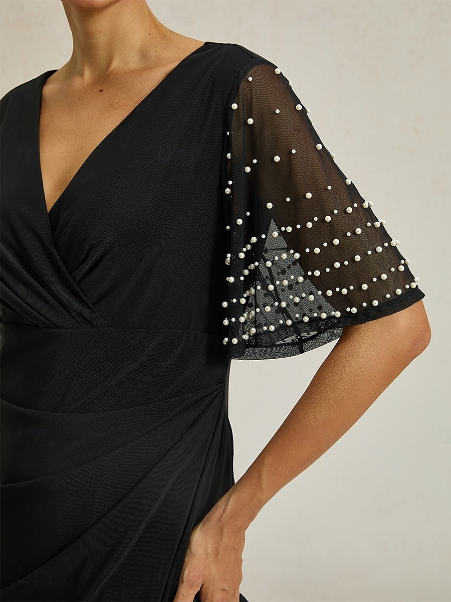 Femmes Robe maxi Robe fourreau Élégant Fête Anniversaire Couleur Unie Manche Courte Col en V Noir Été de 2025 ? $99.99 –P2