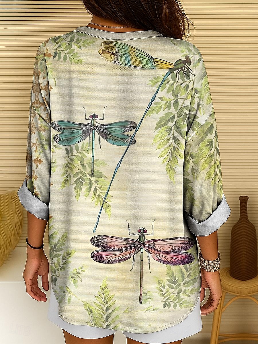 Femmes Chemisier Graphique Animal Libellule ancien Tropical Quotidien manche longue Col en V Hauts Longs Quotidien Fête Tenue de plage Imprimé Champagne Rose Claire Bleu Violet Vert Été Printemps de 2025 ? $24.99 –P2
