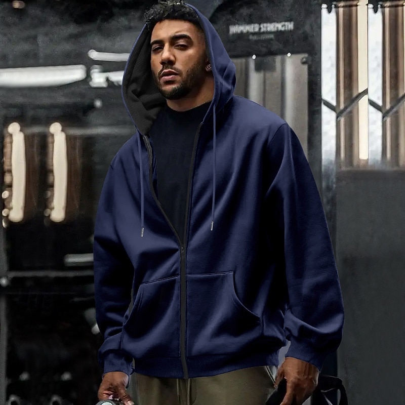Per uomo Felpa con cappuccio Felpa con cappuccio a zip intera Felpa con cappuccio in pile Aalbicocca Nero Verde militare Blu marino Grigio chiaro Con Cappuccio Semplice Tasca Sport & Outdoor del 2025 a $26.99 –P2