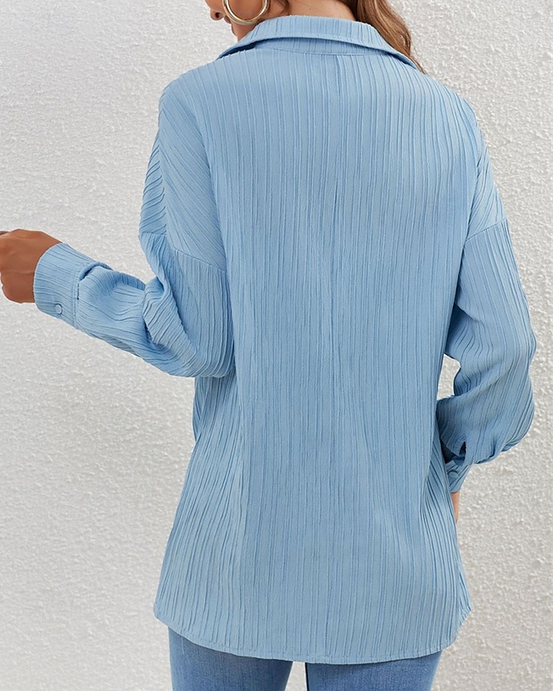Damen Hemd Einfach Täglich Stilvoll Basic Langarm Hemdkragen Normale Oberteile Arbeit Täglich Ferien Knöpfe Blau Frühling Herbst 2025 - $24.99 –P4