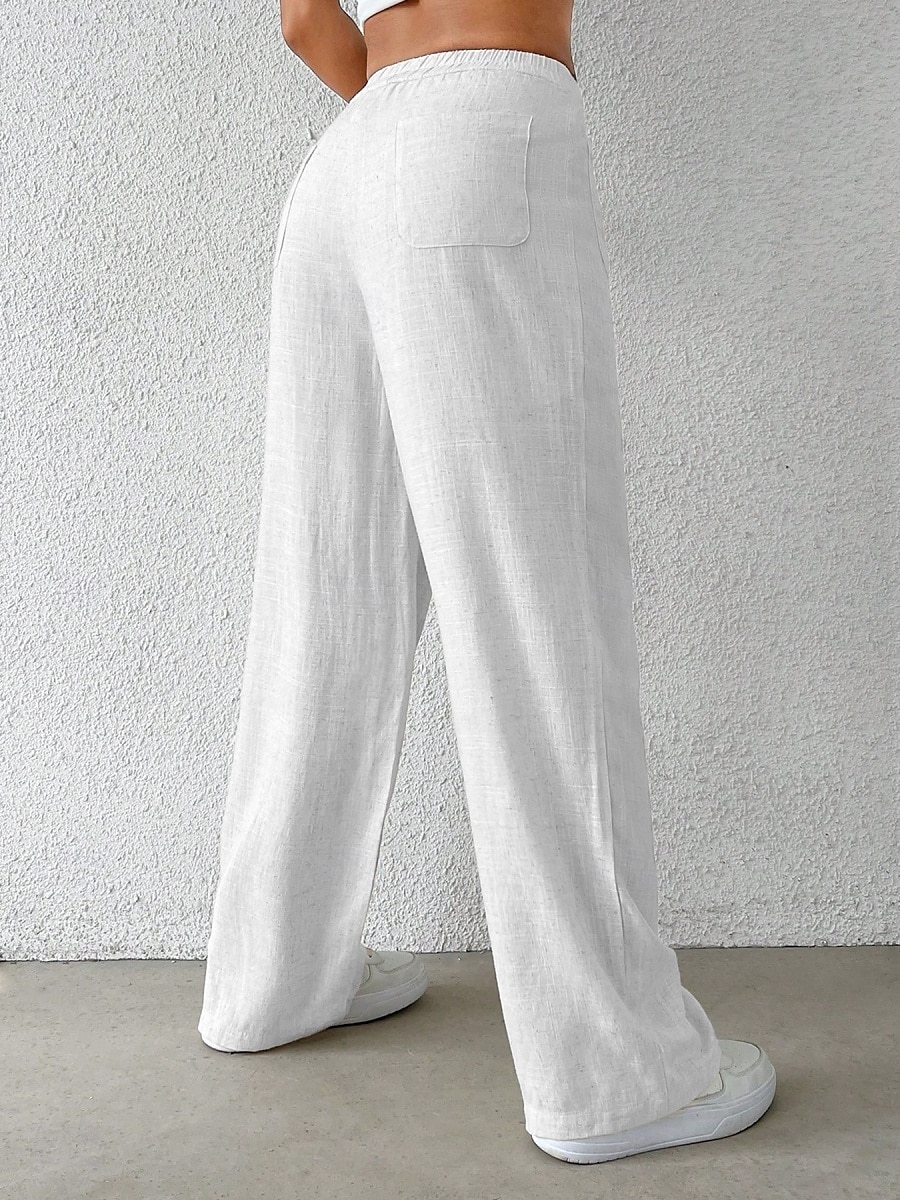 Damen Weites Bein Chinos Mode Basic Lässig Volle Länge Mittlere Taillenlinie Einfarbig Tasche Komfort Außenbereich Unelastisch Urlaub Straße Täglich Schwarz Weiß Blau Aprikose Sommer Frühling Herbst 2025 - $37.99 –P8