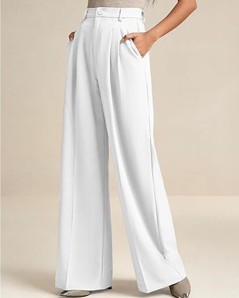 Dam Brett skaft Byxor Streetwear Ledigt Fullängd Naturlig Slät Elastisk midja Bekväm Gata Helgdag Dagliga kläder Aprikos Grå Svart Vit Höst Normal 2026 - $32.99 –P7