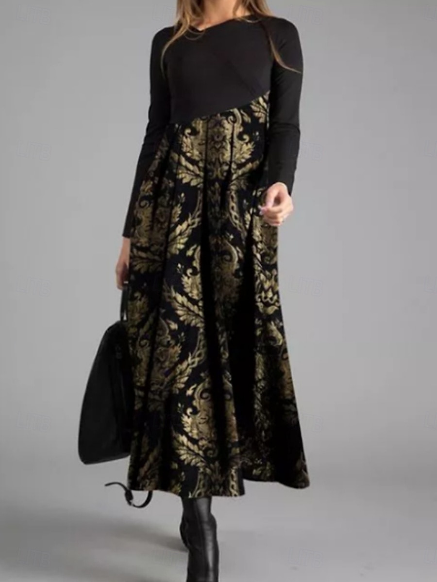 Per donna Abito maxi Abito aderente Abiti semi formali Ufficio Vestibilità regolare Floreale Geometrico Manica Lunga Girocollo Nero Bianco Giallo Blu Primavera Autunno Inverno del 2025 a $29.99 –P1