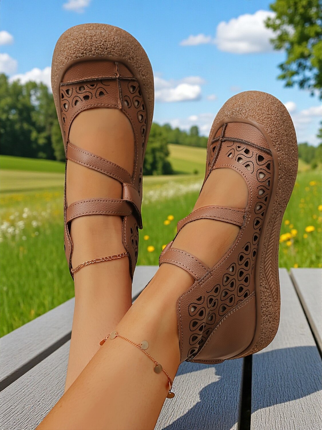 Mary-Jane-Schuhe aus Kunstleder mit weiter Passform und Cut-outs – bequemer Retro-Casual-Stil für Bauernhofbesuche, Gartenspaziergänge und Wochenendausflüge 2025 - $29.99 –P4