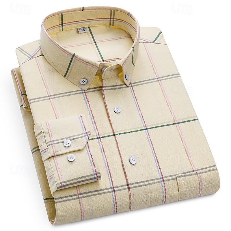 Per uomo Camicia Camicia elegante Camicia button-down Camicia Oxford Camicia a quadri A Quadri / A Righe / Chevron / Rotondo Abbigliamento quotidiano Abbigliamento Aziendale Giallo Chiaro Giallo del 2025 a $29.99 –P6