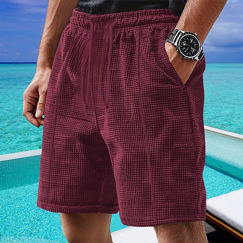 Voor heren Wafel korte broek Korte broek Zomer korte broeken Casual korte broek Zak Elastische taille Trekkoord Effen Comfort Ademend Korte Buiten Vakantie Sport Casual Zwart Wit 2026 - $17.99 –P4