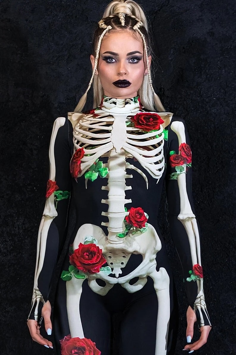Lebka, kostra, cukrová lebka, body, halloween, skupinové kostýmy pro páry, celotělový kombinéza, strašidelný kostým pro pány, ženy, chlapce, děti, dospělé, představení, párty, klub, halloween, 2025 - $29.99 –P4