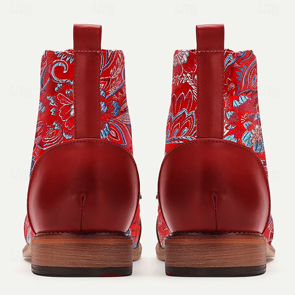 Hombre Botas Zapatos de Paseo Casual Cuero PU Tela Jacquard Cómodo Antideslizante Transpirable Botines / Hasta el Tobillo Cordones Rojo Otoño Invierno 2025 - $54.99 –P4