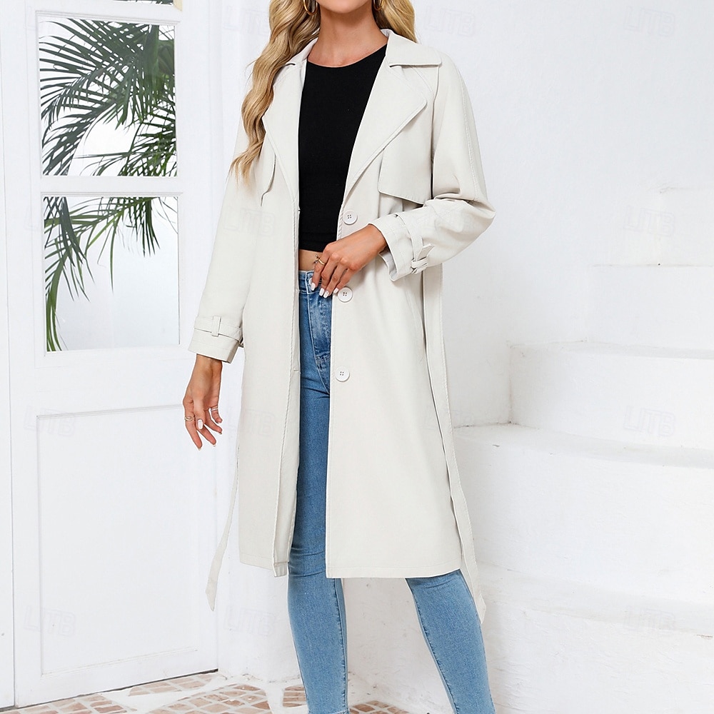 Women's Coat Comfortable Buttons Fashion Street Style Plain Outdoor Casual Daily Long Turndown Regular Fit Long Sleeve Outerwear Black Navy Blue Beige Fall Winter 2025 - $57.99 –P3
