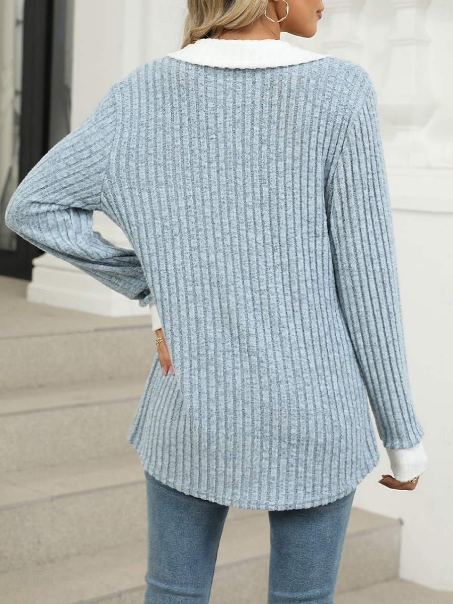 Dames Overhemd Effen Kleur Stijlvol Casual Lange mouw V-hals Normale tops Dagelijks Lapwerk Zwart Rood blauw Fuchsia Lente Herfst 2025 - $24.99 –P15