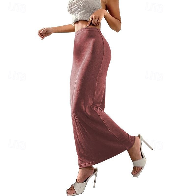 Femmes Jupe Moulant Occasionnel Maxi Taille Basse Jupes Uni Micro-Élastique Vacances Sortir Noir Amande Rose Marron Automne Polyester de 2025 ? $12.99 –P9