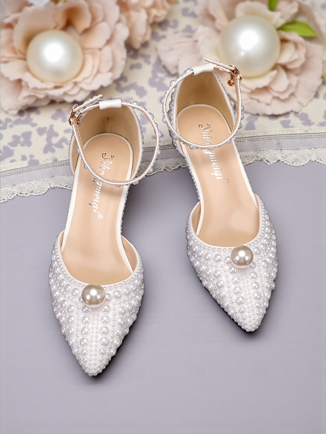 Set di scarpe da sposa da donna con pochette e decorazioni in perle: eleganti tacchi a spillo con cinturino alla caviglia, design con perline e borsa da sera abbinata, perfetti per matrimoni formali del 2025 a $89.99 –P7