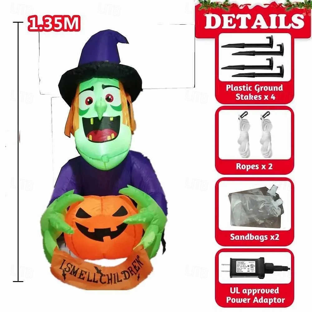 1 Pc Halloween with lights, climbing windows, holding pumpkins, witches, inflatable models, attic display windows, walls, indoor and outdoor parties, festive atmosphere lights 2025 - $47.99 –P10