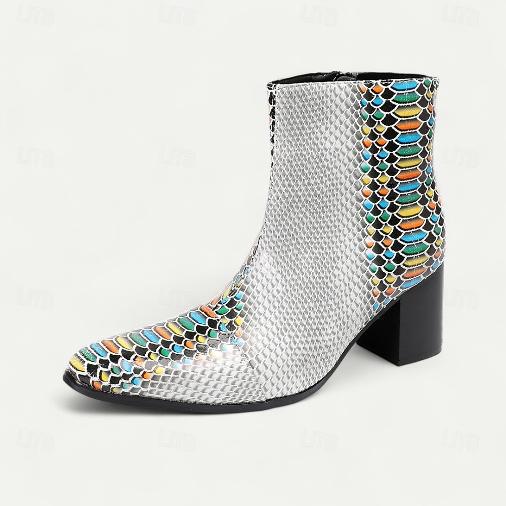 Pánské barevné boty na zip s potiskem pythonu z pravé kůže, výrazný exotický styl pro umělce, módní přehlídky a trendy streetwear 2025 - $139.99 –P4