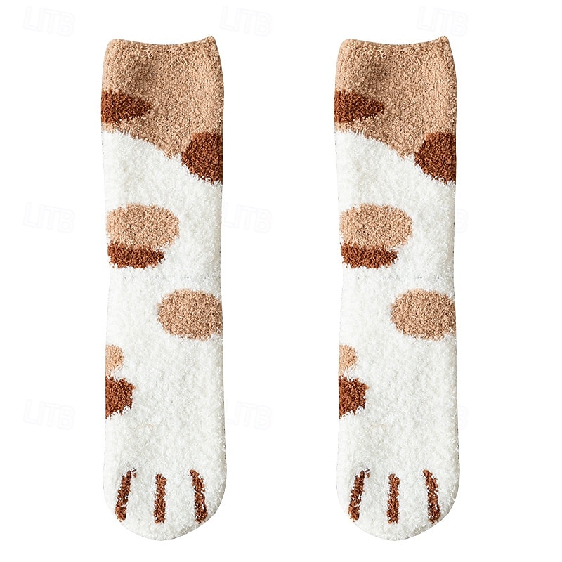 3 Pairs Cute Cat Claw Socks Fuzzy Coral Fleece Winter Warm Sleep Socks for Women Cozy Mid Calf Thick Soft Indoor Floor Socks 2025 - $10.99 –P4
