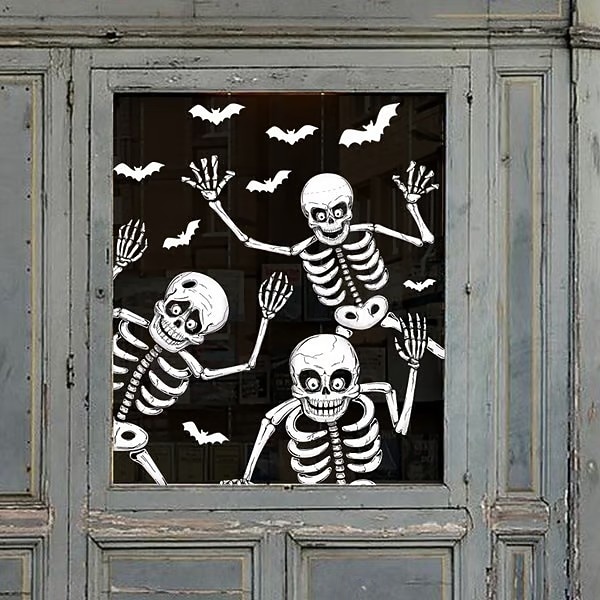 4 Sheets Halloween Skeleton and Ghost Window Decals Wall Sticker, Spooky Skull Pumpkin Spider Door and Wall Clings for Halloween Party Home Window Decorations 2026 - $15.99 –P2
