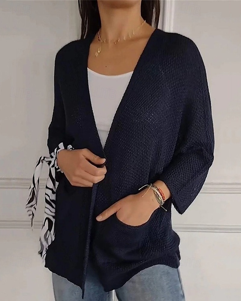 Pentru femei Pulover Bluza Modă Șic Stradă Zilnic Culoare solidă Striat Deschis frontal Tricotat Lungime Manșon 3/4 Topuri obișnuite Tricotat Concediu Ieșire Sfârșit de săptămână Verde Militar 2025 - $24.99 –P3
