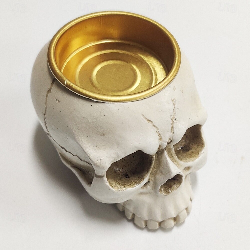 Halloween Skull Ornament Three Dimensional Skull Candle Holder Resin Figurine Halloween Atmosphere Decoration Gothic Ghost Head Display Candle Stand Tabletop Accent 2025 - $11.49 –P5