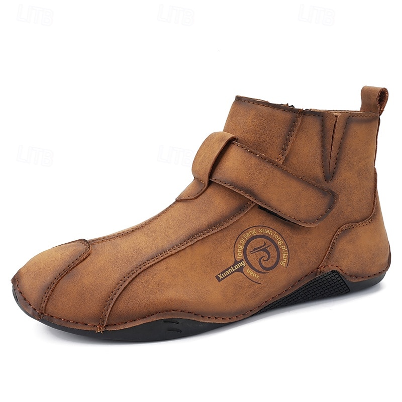 Bottines rétro faites main pour hommes avec fermeture velcro – bottes de marche décontractées et artistiques pour hommes créatifs et tenues urbaines de tous les jours de 2025 ? $54.99 –P1
