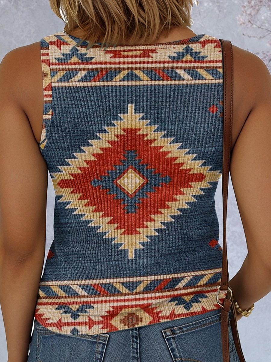 Dame Camisole Tank Top Grafisk Geometrisk Årgang Stilfull Etnisk Ermeløs V-hals Vanlige topper Daglig Trykt mønster Rød Blå Dusty Blue Sommer Vår 2025 - $17.99 –P2