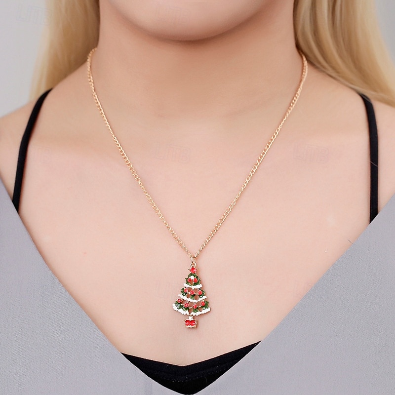Ensemble de bijoux pour femme en forme de sapin de Noël avec collier pendentif en émail festif et boucles d'oreilles pendantes - accessoires de fête pour les fêtes de Noël et les cadeaux de 2025 ? $9.99 –P2