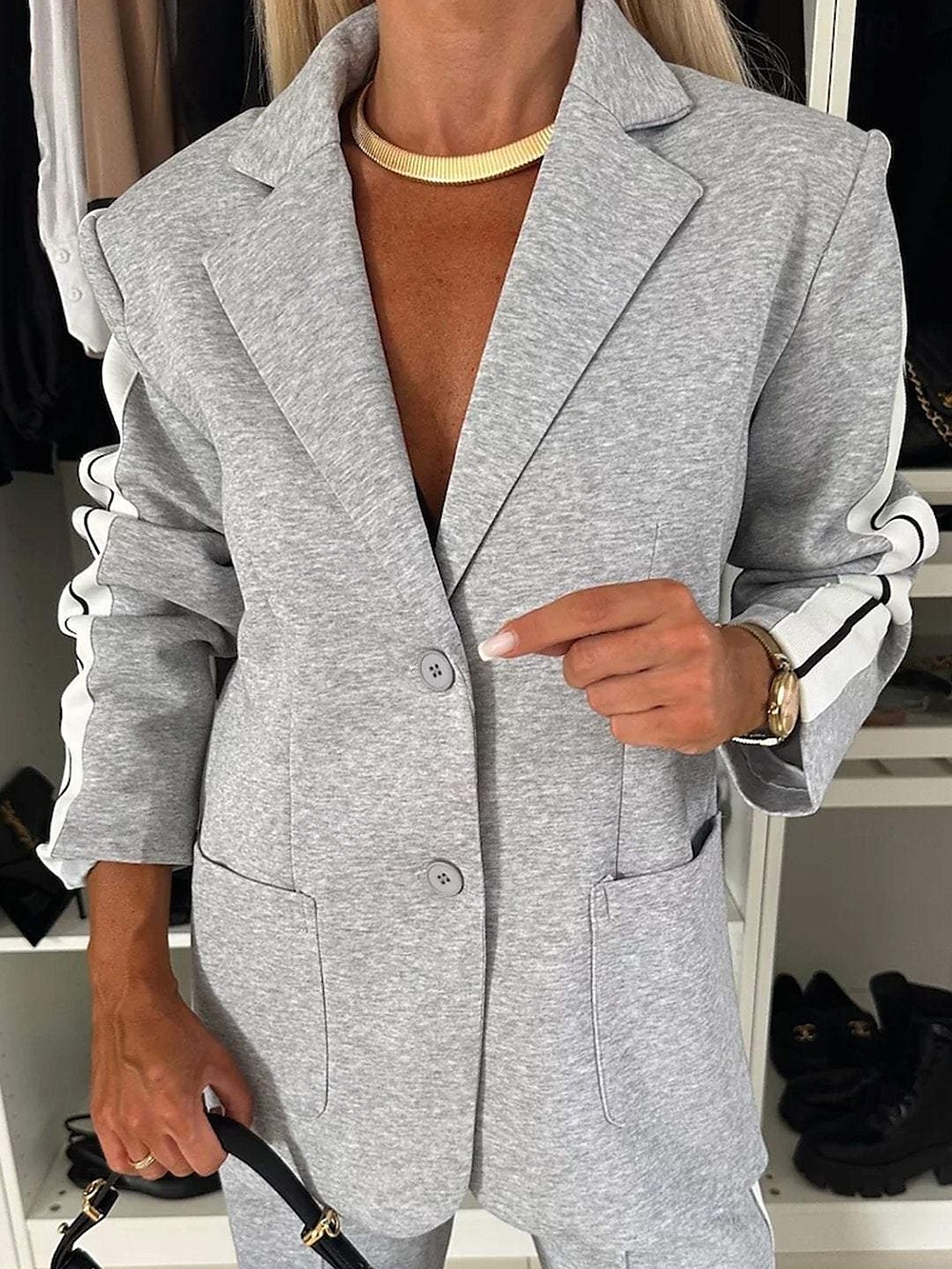 Femmes Mode Formel Blazers Costumes manche longue Couleur Unie Travail Affaires Gris foncé Noir Blanche Printemps & Automne Coupe régulière de 2025 ? AU $57.19 –P2