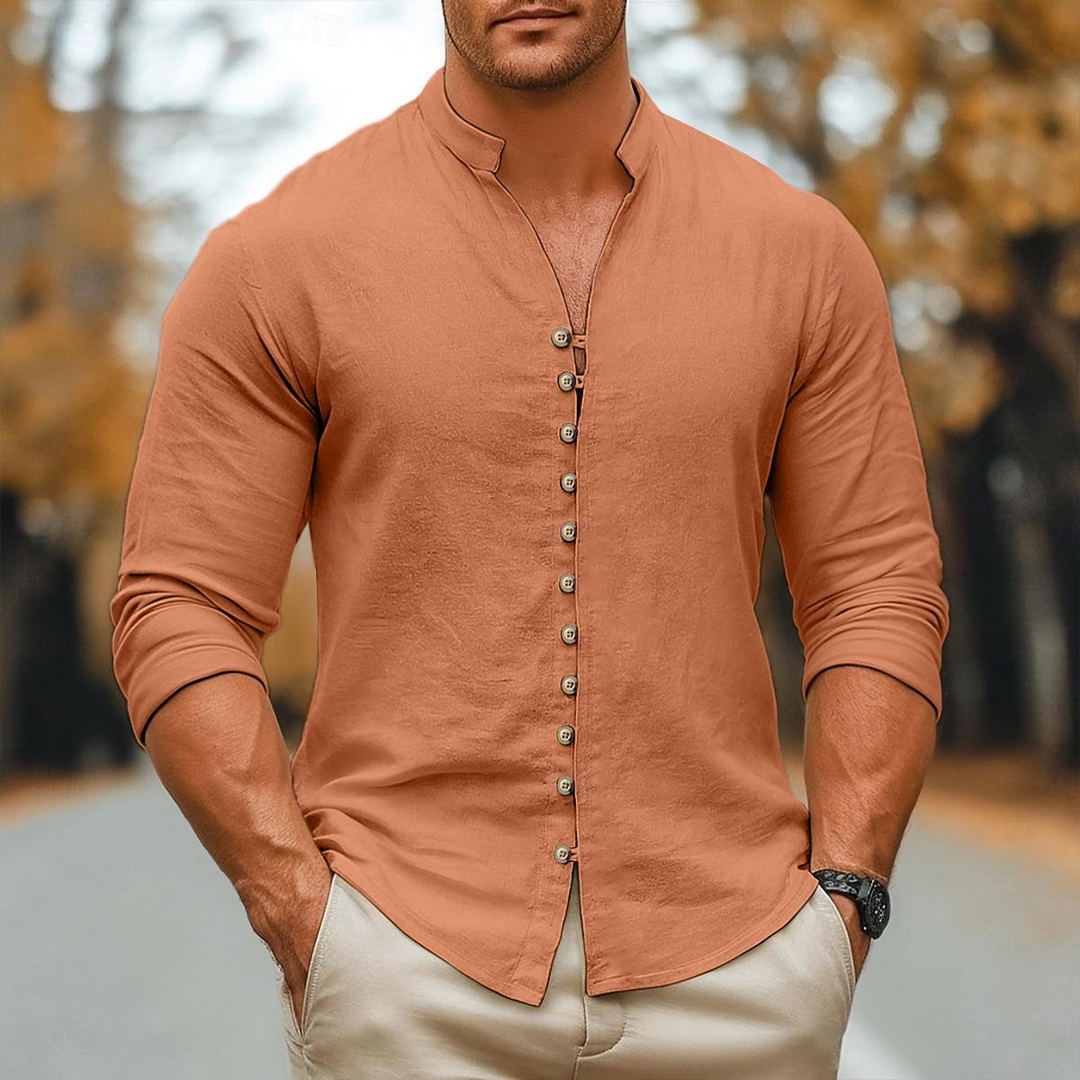 Per uomo Camicia Camicia di lino Camicia Estiva Camicia casual Camicia con Bottoni Semplice Casuale Quotidiano Bianco Rosa Verde Cachi Manica Lunga Collo alla coreana Primavera & Autunno Abbigliamento del 2026 a $24.99 –P13
