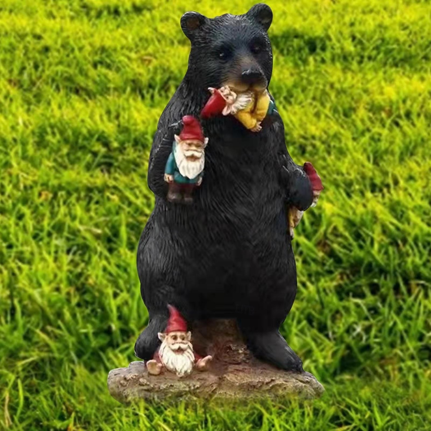 Statue de jardin en résine représentant un ours noir coquin mangeant des nains, miniature, pour décoration de jardin féerique de 2025 ? $23.99 –P4