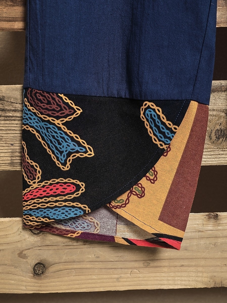 Women's Slacks Pants Trousers Vacation Vintage Ethnic Style Full Length High Waist Floral Graphic Geometic Elastic Waistband Comfy Breathability Soft Inelastic Outdoor Street Daily Black Navy Blue 2025 - $20.99 –P3