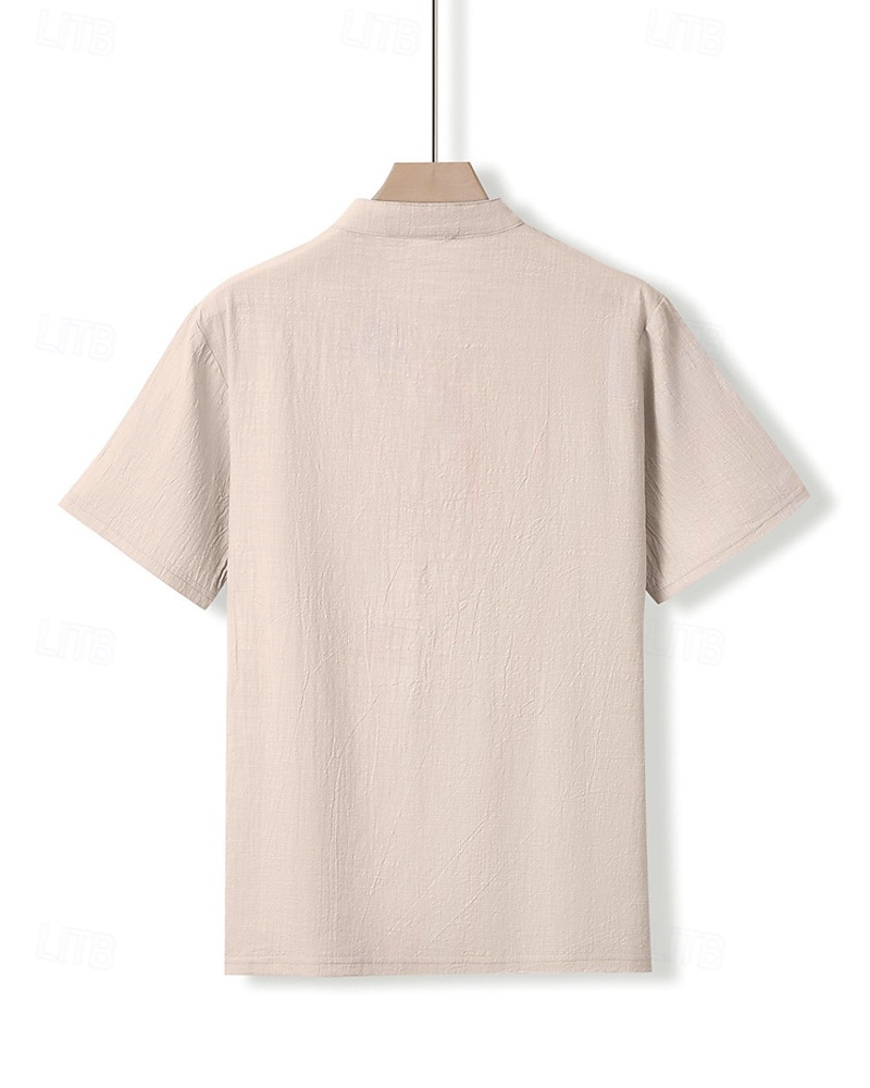 Homme Chemise Chemise en lin Chemise popover Chemise Décontractée Chemise en coton Uni Vacances Rue Blanche Jaune Rose dragée Abricot Manche Courte Band Collar Été Vêtement Tenue Avec Poches de 2025 ? $19.99 –P7