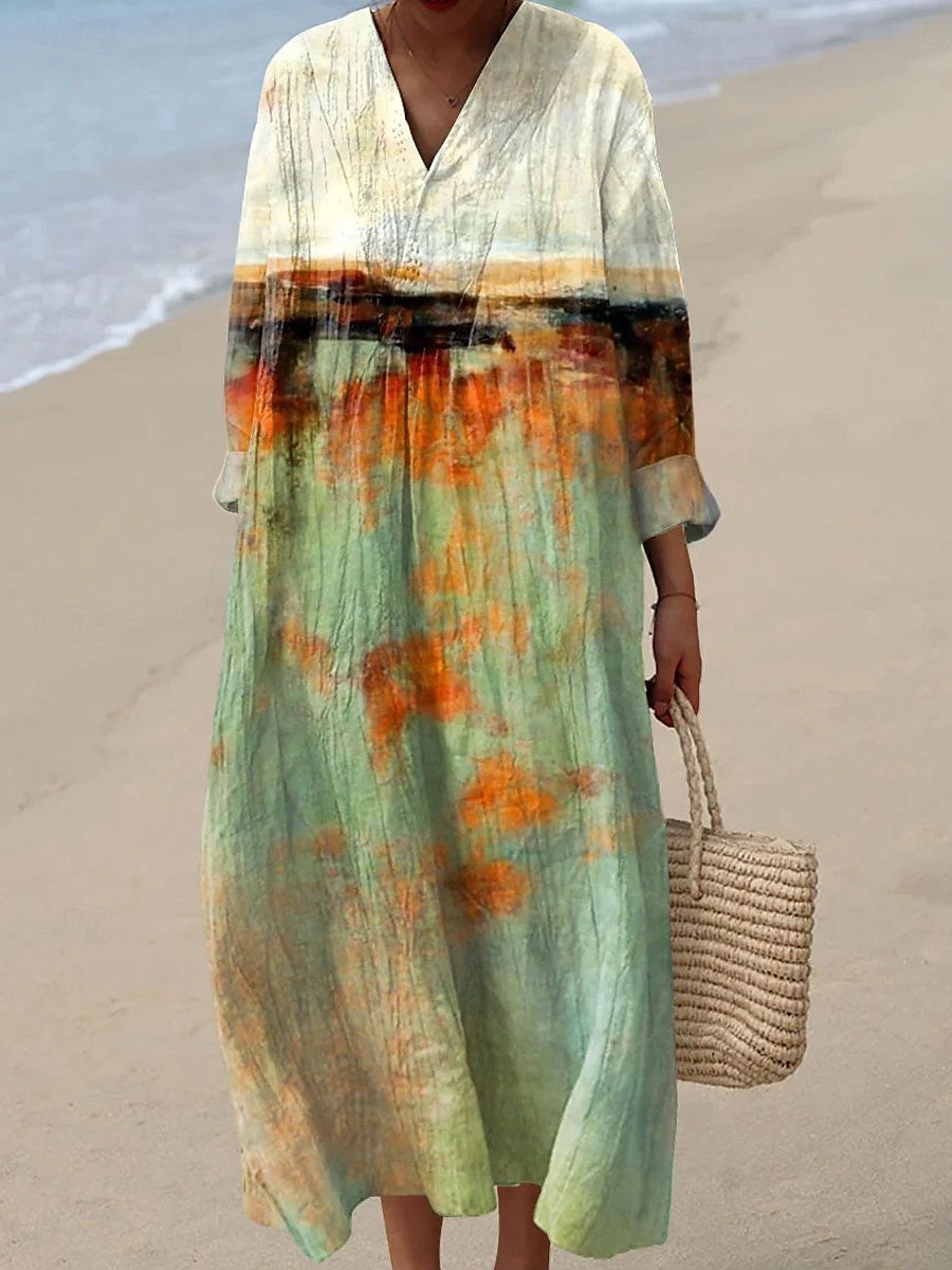 Femmes Robe Midi Robe d'Été Robe trapèze Vacances Occasionnel Boho Soirée Plage Coupe Ample Graphique Géométrique Abstrait manche longue Col en V Blanche Rose Claire Bleu Marron Été Printemps Automne de 2025 ? $35.99 –P1