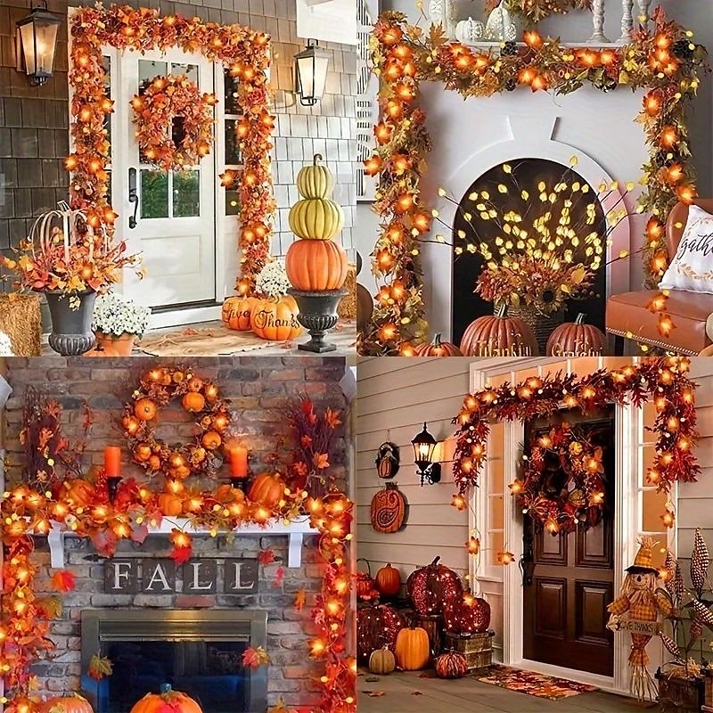 Guirlande lumineuse d'Halloween en forme de feuille d'érable et de citrouille, alimentée par piles, décoration d'intérieur et d'extérieur à suspendre pour étagère, bureau, porche, Thanksgiving, de 2025 ? $7.49 –P8