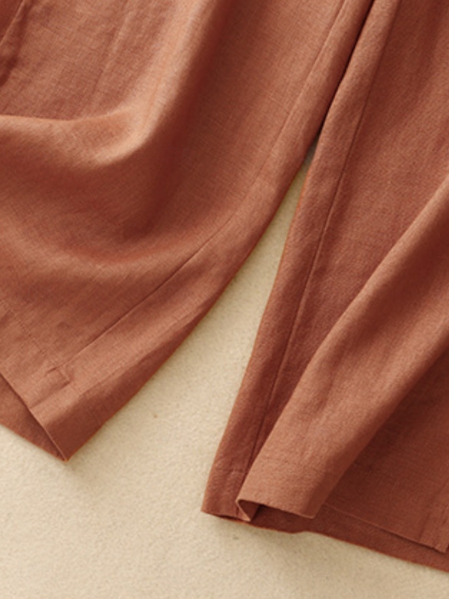 Per donna Pantaloni in cotone e lino Gamba larga Chinos Vacanza Vintage Moda Lunghezza intera Vita Alta Semplice Tasca Comodità All'aperto Inelastico Vacanza Streetwear Quotidiano Giallo Arancione del 2025 a $25.99 –P7